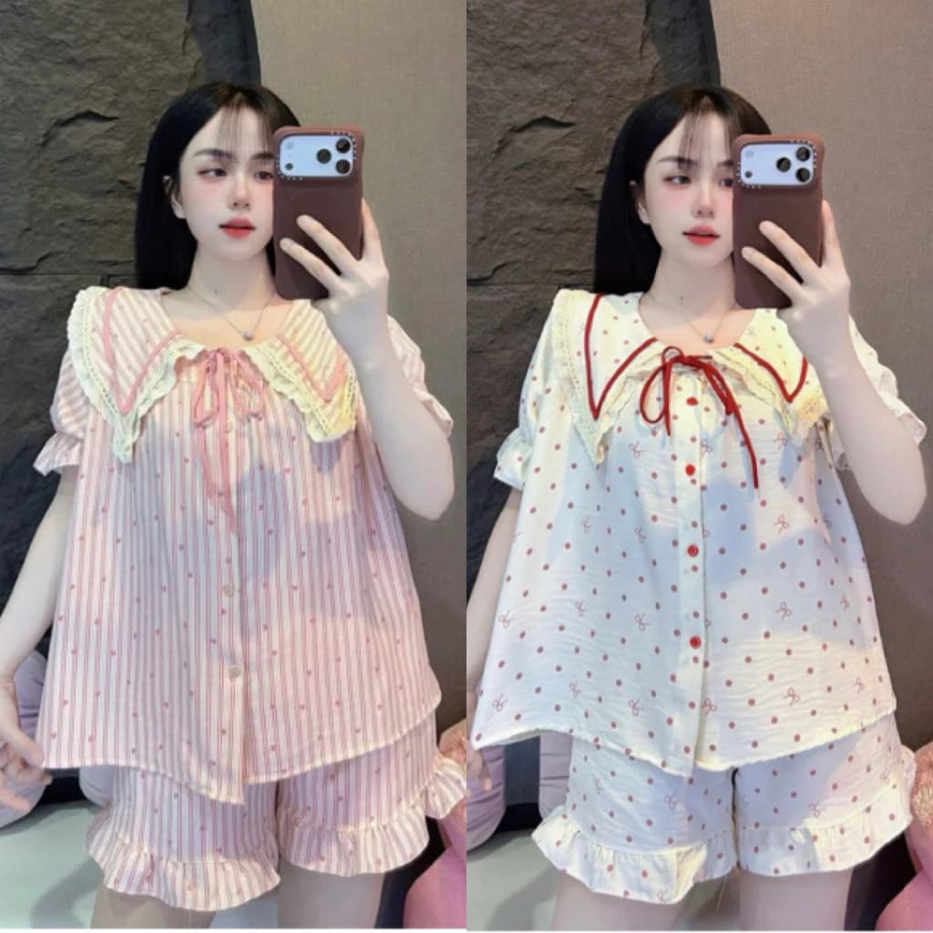 Set Bộ Nữ , Set Bộ Ngủ Pijama Đùi Cổ Viền A515