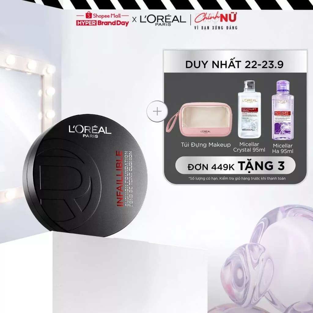 Phấn nước dạng kem nền 24H mịn mướt lâu trôi, che phủ, kiềm dầu L’oreal Paris Infallible Fresh Wear 11G