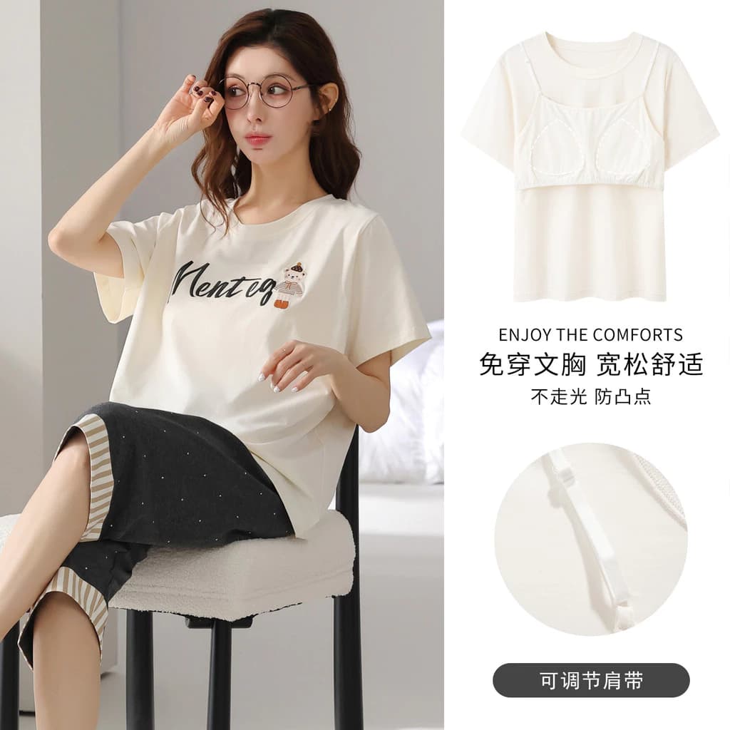 Bộ Đồ Ngủ Đệm Nữ 3/ 4 Chiều Dài Plus Kích Thước Bộ Đồ Ngủ Mùa Hè Tay Ngắn Đồ Ngủ Người Phụ Nữ Cotton Mặc Ở Nhà Mặc Ban Đêm M-4XL