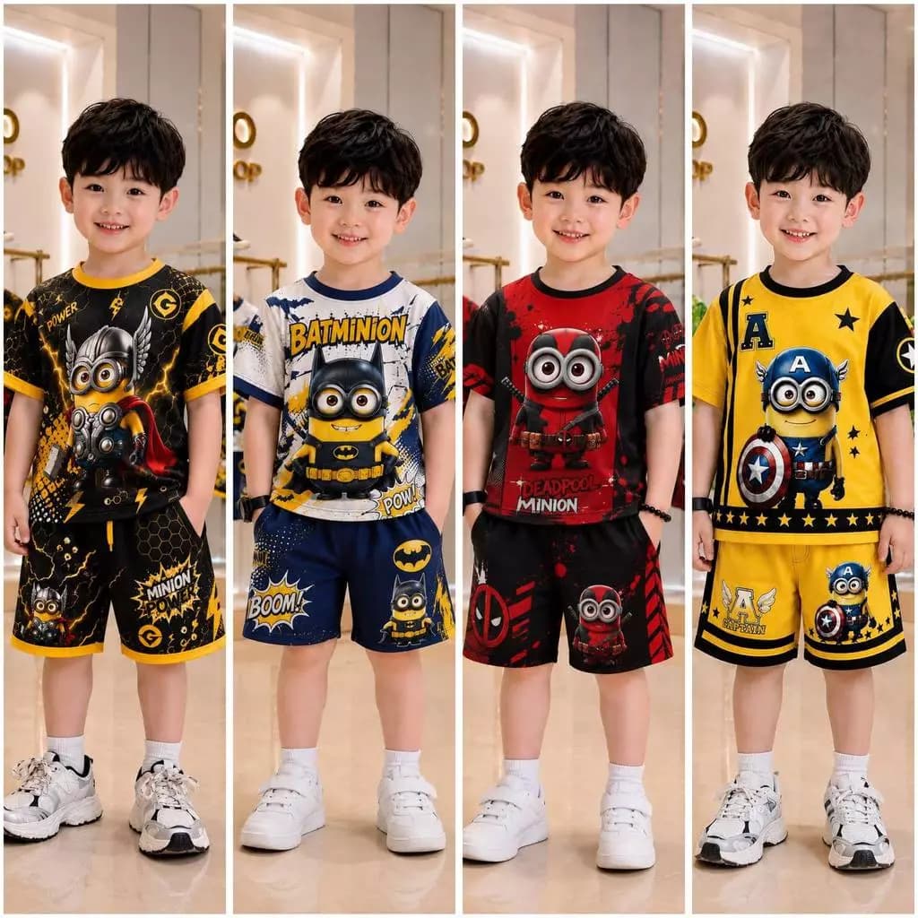 Bộ Quần Áo Cho Bé 7-50kg Sét Cộc Tay Unisex MẪU MINION Thun Thái Thoáng Mát 4 Màu 4 Bộ COMBO Size 3-12 Bảo Hành 1 Đổi 1