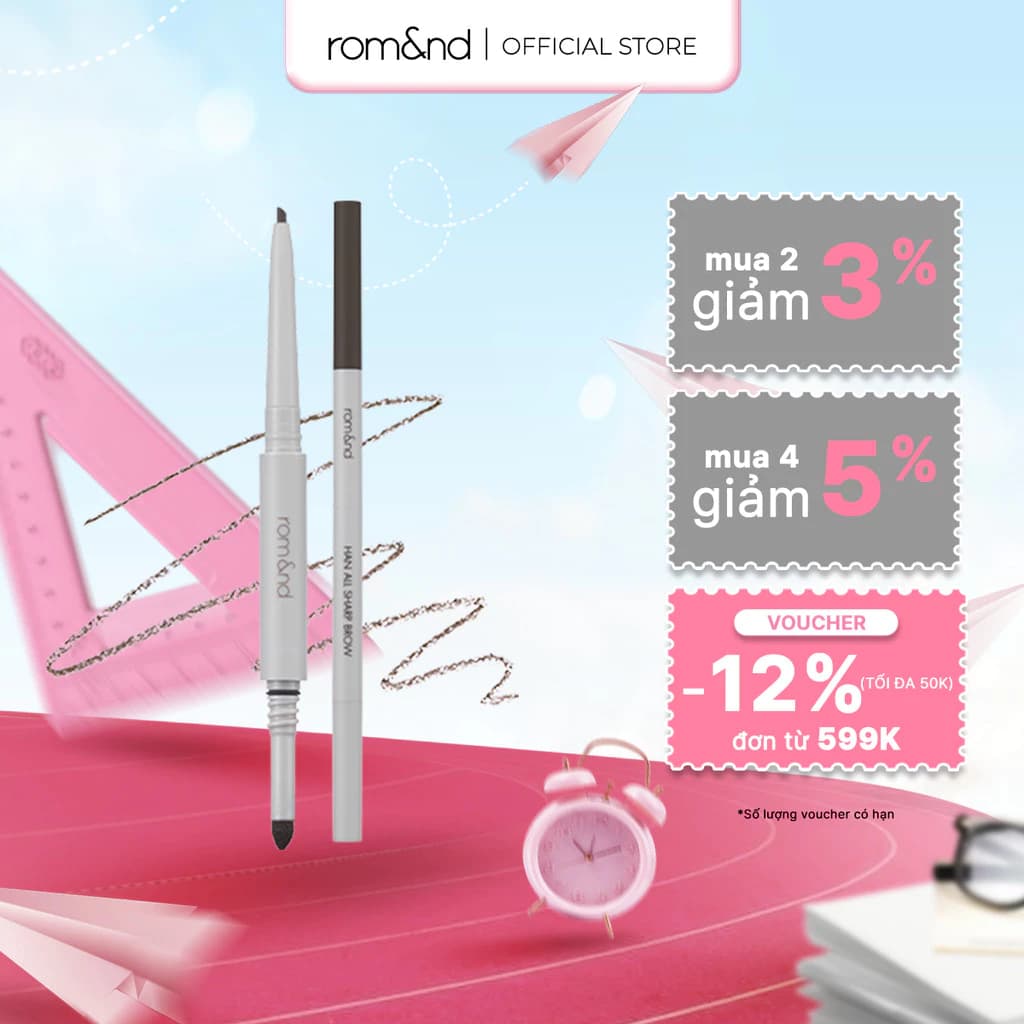 [Rom&nd] Chì kẻ mày nét mảnh 3 trong 1 Hàn Quốc Romand Han All Sharp Brow - Han All Line