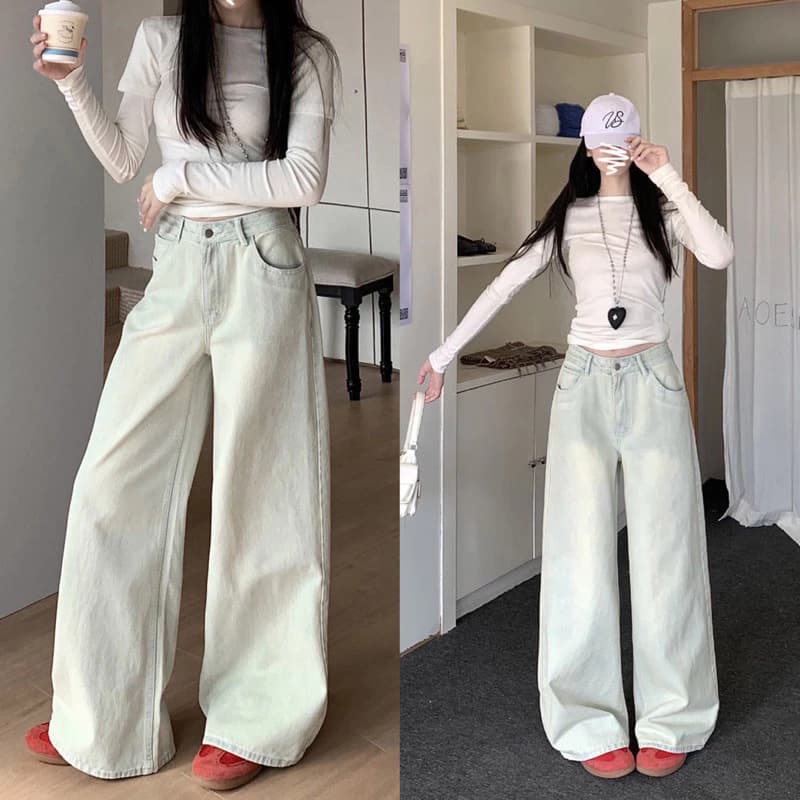 Quần Jean Xuông mài bạc , quần jeans xuông bạc hà hottrend WJeans012