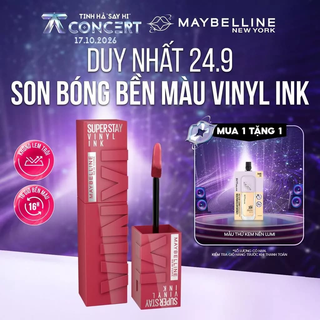 Son Bóng Bền Màu Nhẹ Môi Superstay Vinyl Ink Maybelline New York 4.2ml
