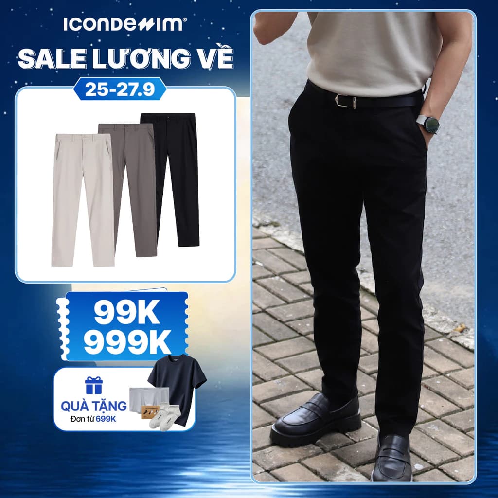 Quần Kaki Nam ICONDENIM Ống Ôm Fundamental Form Slim QKID0032