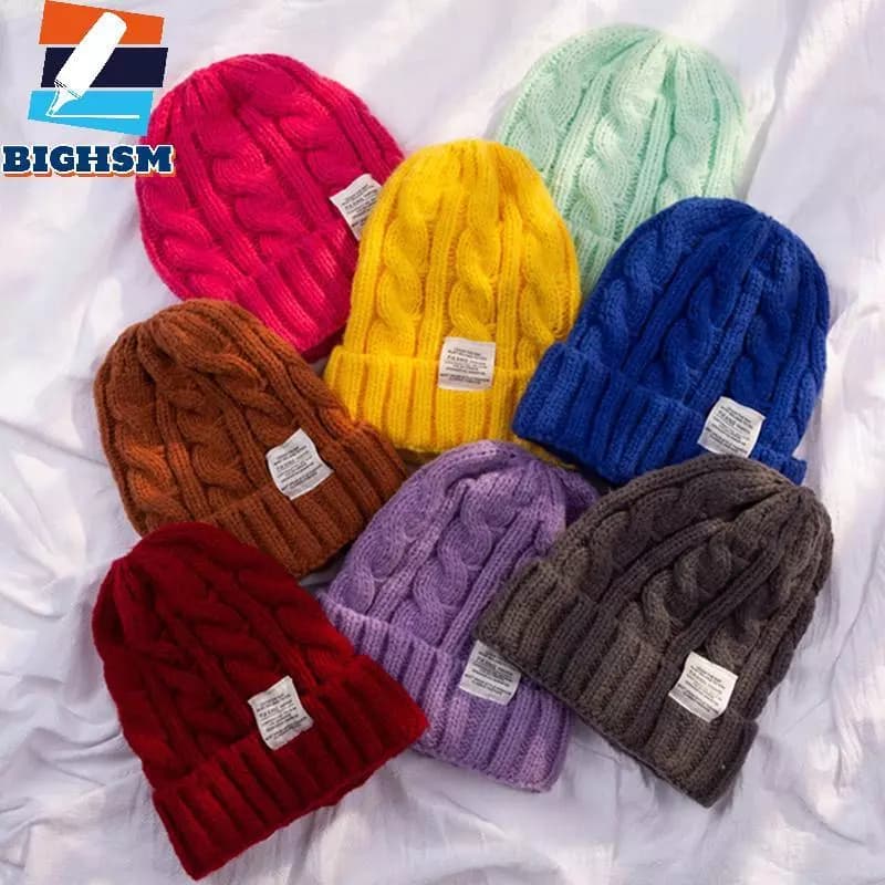 [BIGHSM] Mũ len mùa đông dành cho nữ Mũ dệt kim ấm áp Cặp đôi Mũ nữ Sợi dệt kim Beanie Chapeau Nữ Bonnet