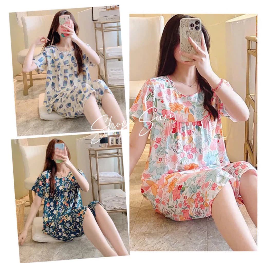 Bộ lanh cộc tay quần lửng cho nữ, bộ lanh mặc nhà mềm mát, họa tiết trẻ trung, size từ 50 - 72kg BNLC01