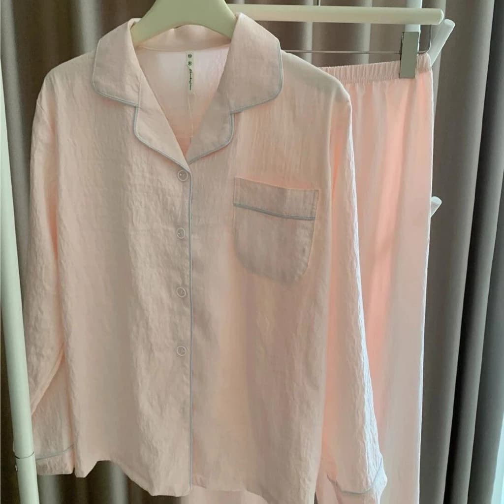 Order - Bộ Ngủ Pyjama Dài Tay Màu Pastel Trơn Tối Giản, Chất Đũi Thun Mây Mềm Nhẹ QC