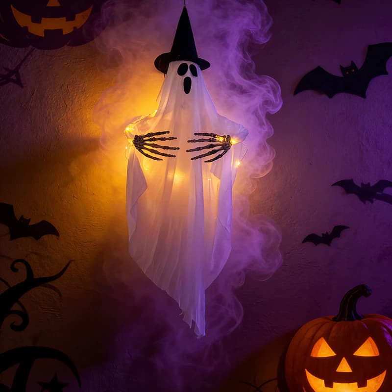 Halloween Dạ Quang Ma Mặt Dây Chuyền Phù Thủy Nón Ma Vuốt Vải Trang Trí 80x90cm Sân Ngoài Trời Trang Trí Tiệc Đạo Cụ