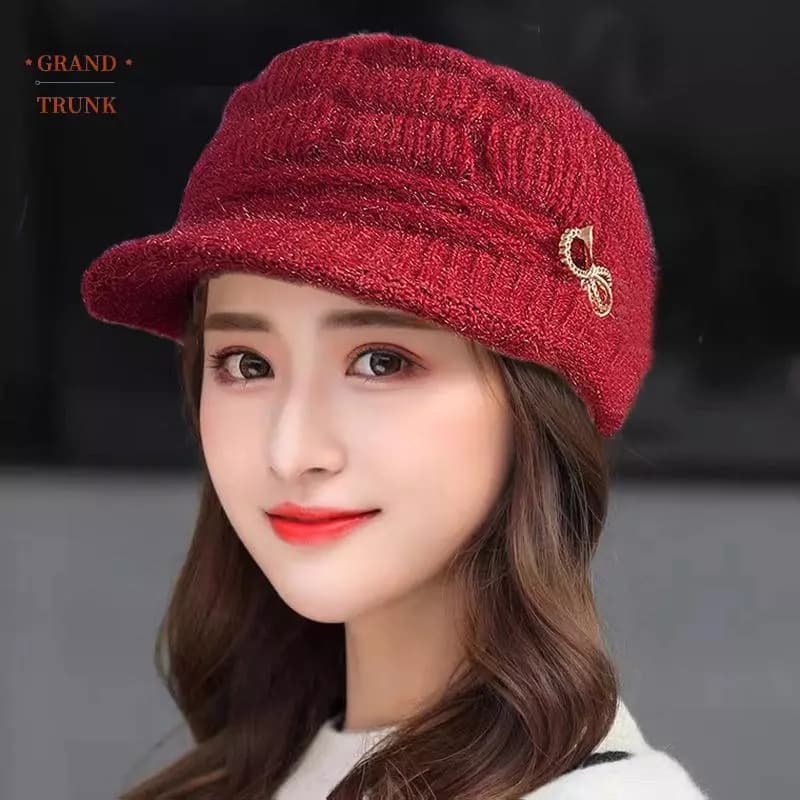 [INVN] Mũ ấm áp mùa đông Mũ dệt kim thời trang thông thường Mũ mẹ Mũ bà ngoại Sang trọng Áo lông cừu len ấm áp Quà tặng Giáng sinh Mới