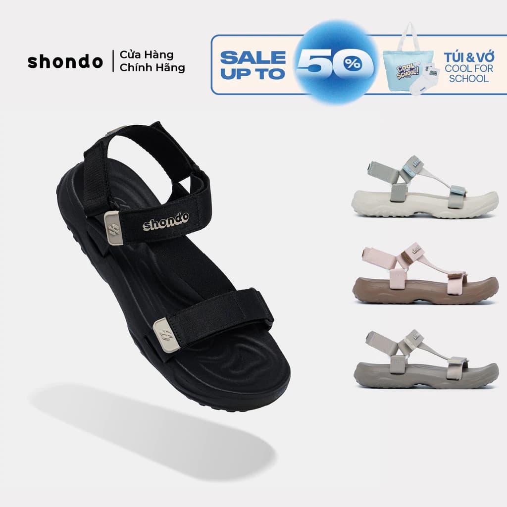 Giày Sandal Nam Nữ Shondo F11 Học Sinh Quai Luồn Không Dán Keo Đế Cao 4cm Nhiều Màu