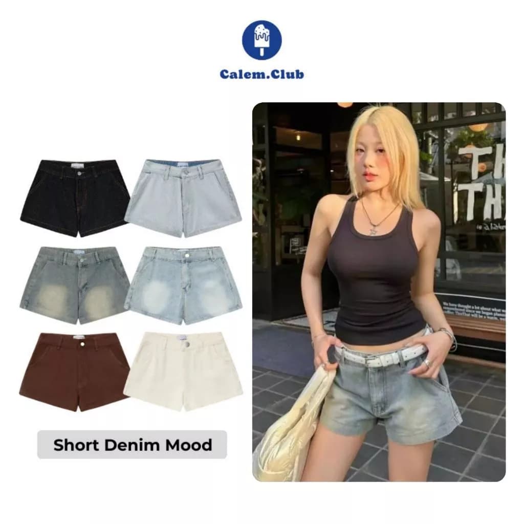 Quần Short ngắn nữ Denim Mood cạp trễ Calem.Club chất liệu Jean dáng ngắn trên gối phong cách trẻ trung năng động baby
