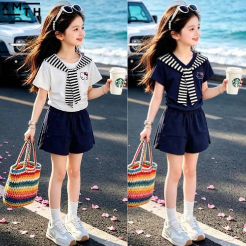 Bộ quần áo hè bé gái size đại 18-50kg mẫu HQ chất cotton mịn mát mặc nhà, đi chơi đẹp dễ thương cho trẻ em nữ 6-14 tuổi