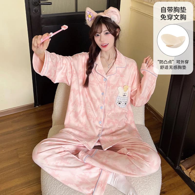 Bộ Đồ Ngủ Có Đệm Bộ Đồ Ngủ Nữ Bộ Thu Đông Tay Dài Đồ Ngủ Người Phụ Nữ Hoạt Hình Dễ Thương Mặc Ở Nhà