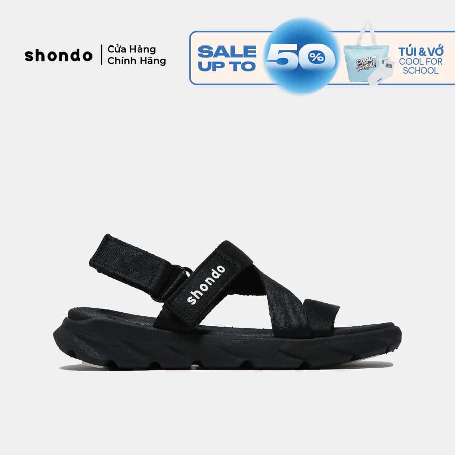 Giày Sandals Nam Nữ Unisex Êm Chân Shondo F6 Sport Đen Full F6S301