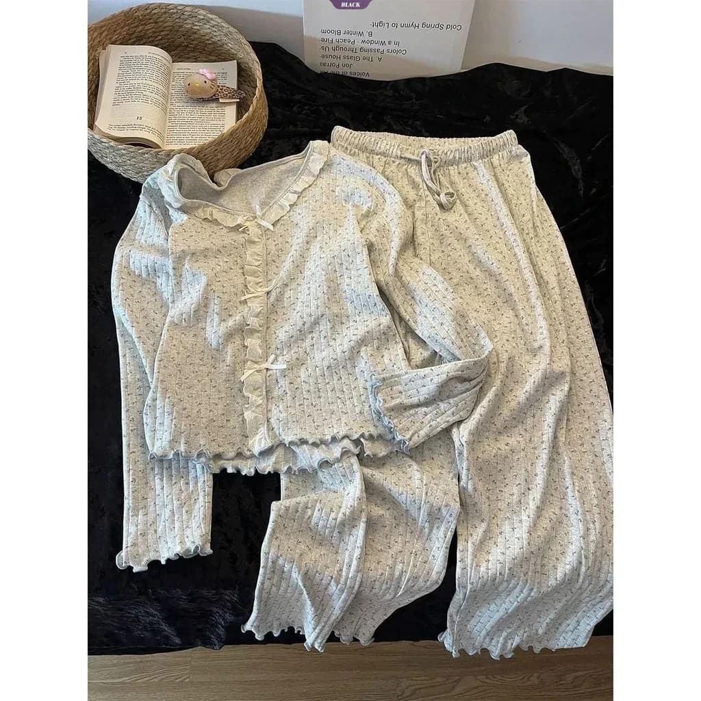 Order - Bộ Đồ Ngủ Ren Hoa Phong Cách Hàn Quốc Cho Nữ - Dài Tay Thoải Mái, Hoàn Hảo Mặc Ở Nhà