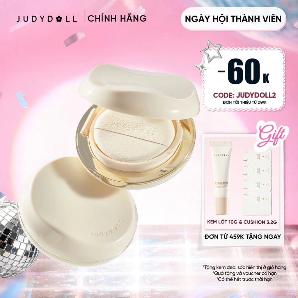 JUDYDOLL Phấn nước Moisturizing Cushion Foundation Dưỡng ẩm Tự nhiên Không cakey 14g [12/2026]