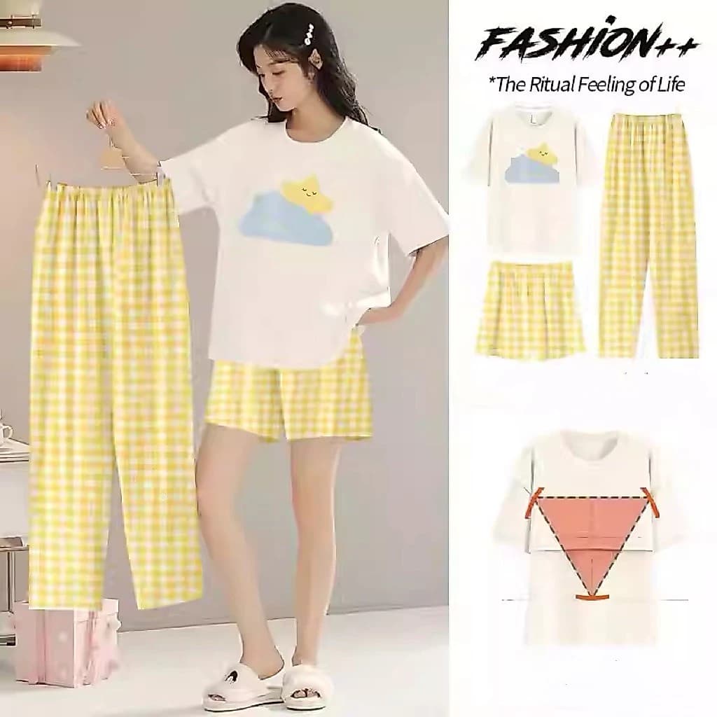 【Có đệm ngực + Siêu mỏng】Bộ 3 món đồ ngủ mùa hè | Áo tay ngắn + Quần sooc + Quần dài | Mặc nhà thoải mái – Linh hoạt thay đổi | Chất mát nhẹ, thấm hút mồ hôi | Hàng đẹp giá tốt | Mua ngay!