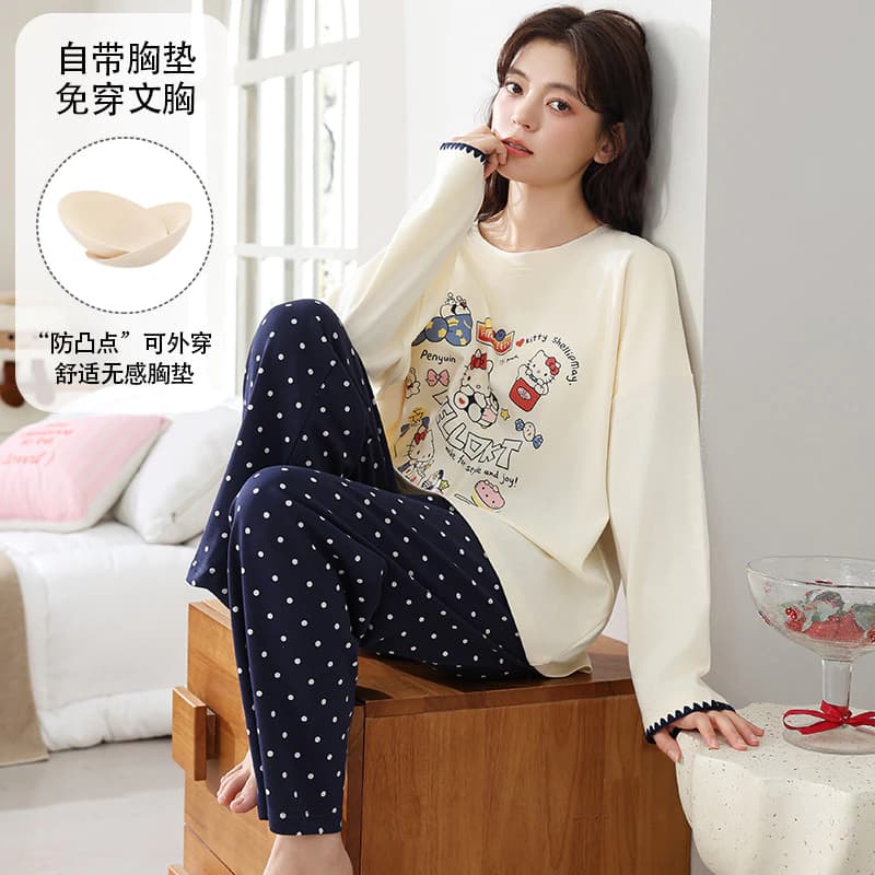 Bộ Đồ Ngủ Có Đệm Bộ Đồ Ngủ Nữ Bộ Thu Đông Tay Dài Đồ Ngủ Người Phụ Nữ Hoạt Hình Dễ Thương Mặc Ở Nhà