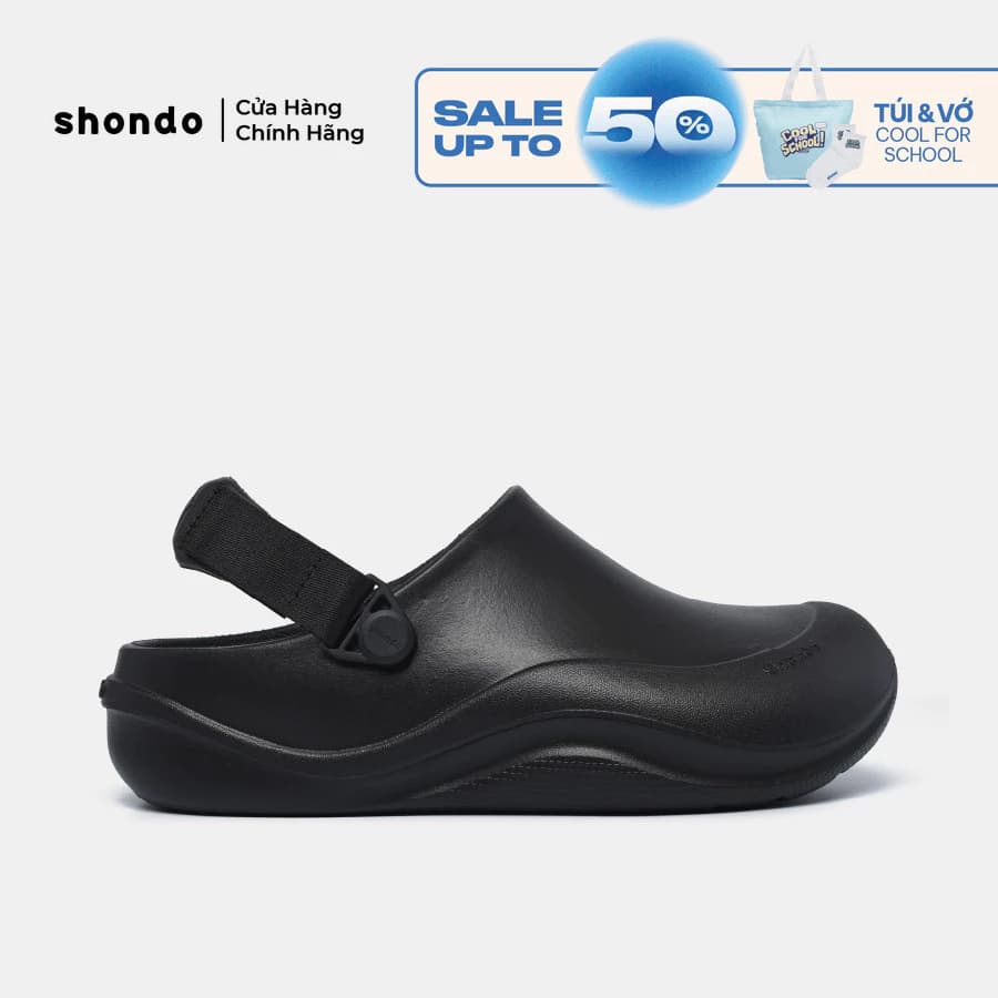 Dép Sục Unisex Shondo Clog Suke Nhựa Đúc Đi Mưa Tiện Lợi Đế Cao 4cm Màu Đen SUK1010