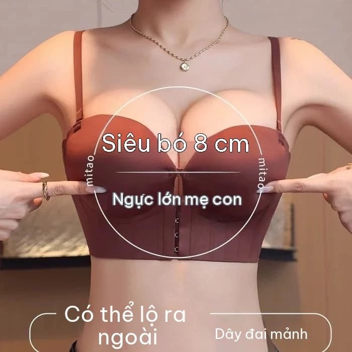 Khóa trước 8cm dày không có dây đeo vai ngực nhỏ tụ lại đồ lót chống trượt hiển thị lớn không có vòng thép ngực phẳng áo