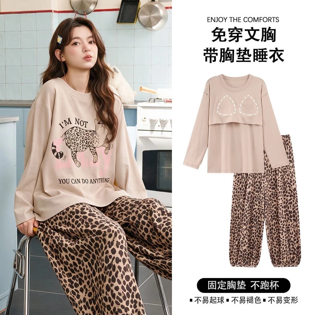 Bộ Đồ Ngủ Có Đệm Bộ Đồ Ngủ Nữ Bộ Thu Đông Tay Dài Đồ Ngủ Người Phụ Nữ Hoạt Hình Dễ Thương Mặc Ở Nhà