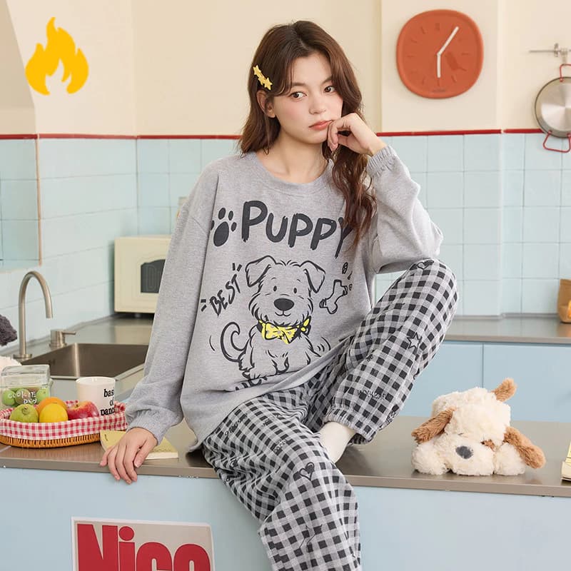 Bộ Đồ Ngủ Mùa Đông Nữ Plus Kích Thước Bộ Đồ Ngủ Dralon Tay Dài Đồ Ngủ Người Phụ Nữ Rời Giữ Ấm Mặc Ở Nhà Mặc Ban Đêm Phiên Bản Dày