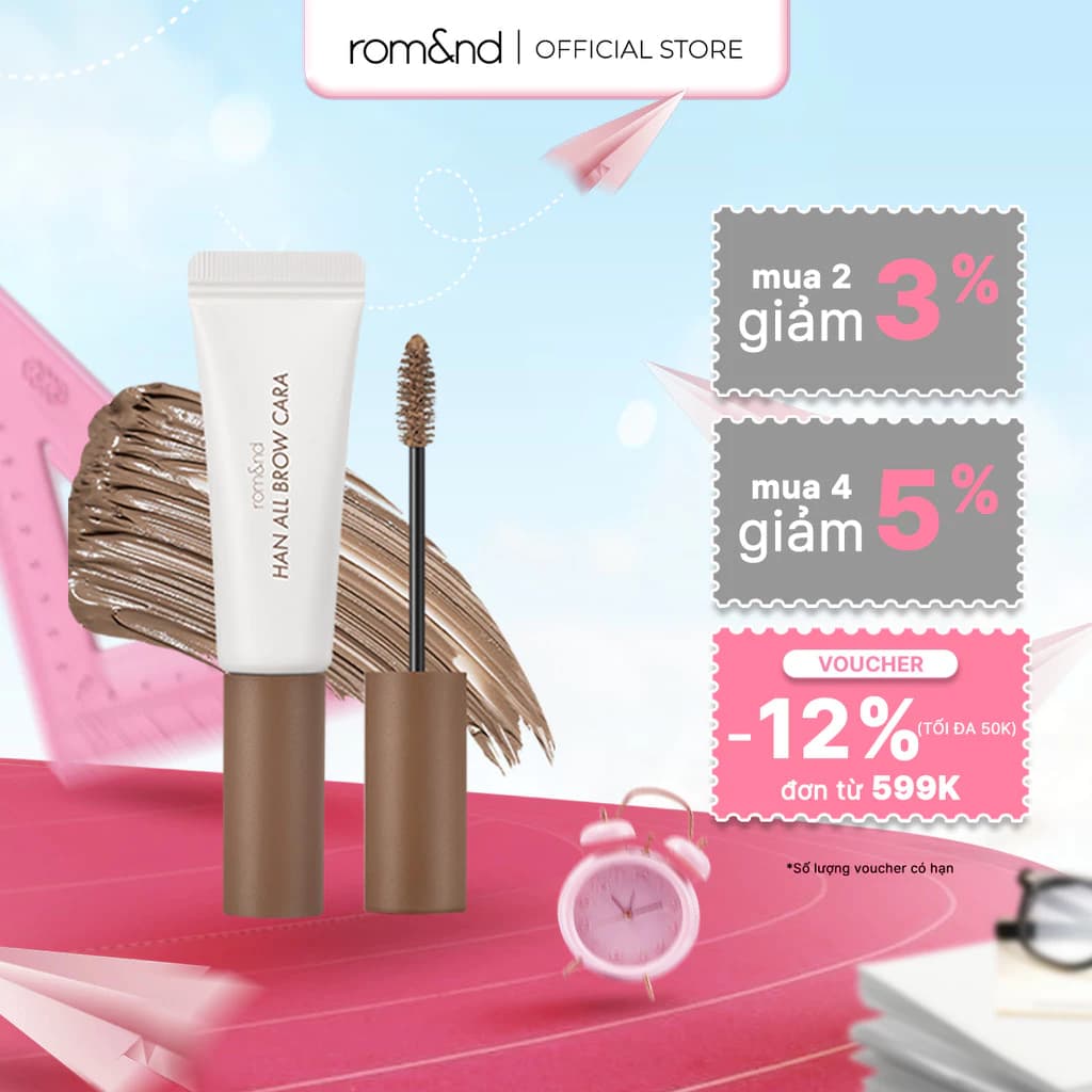 [Rom&nd] Mascara Chân Mày Siêu Tự Nhiên, Bền Màu, Lâu Trôi Romand Han All Brow Cara