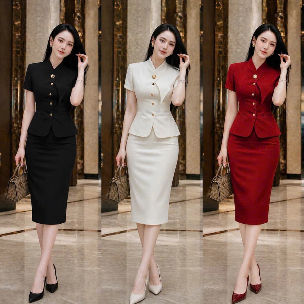 (MAY KỸ - 2 LỚP) Bộ Vest Nữ KÈM Chân Váy Công sở Vải Xước Hàn Thiết Kế Sang Trọng Thanh Lịch NY NA STORE
