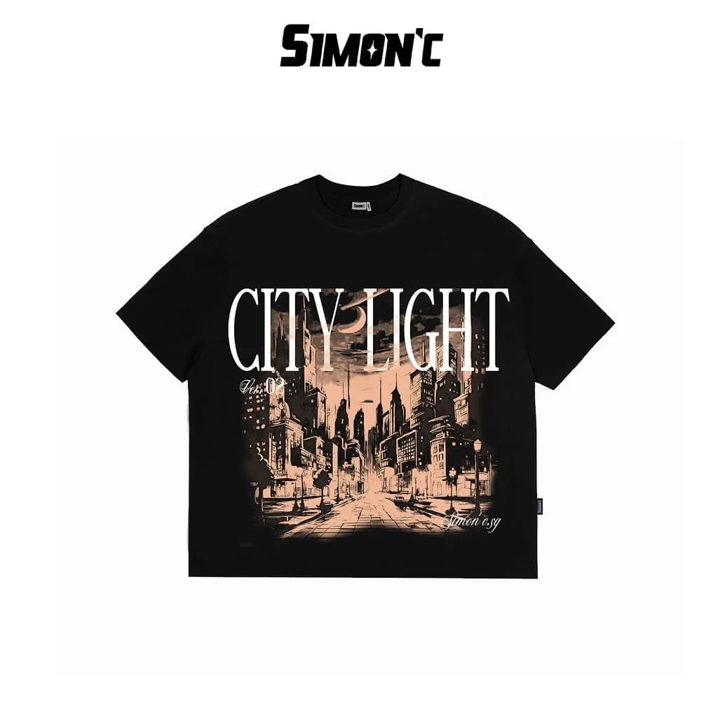 Áo Thun Boxy Simonc City Light Ver 2 - Đen Basic Cotton Unisex Nam N