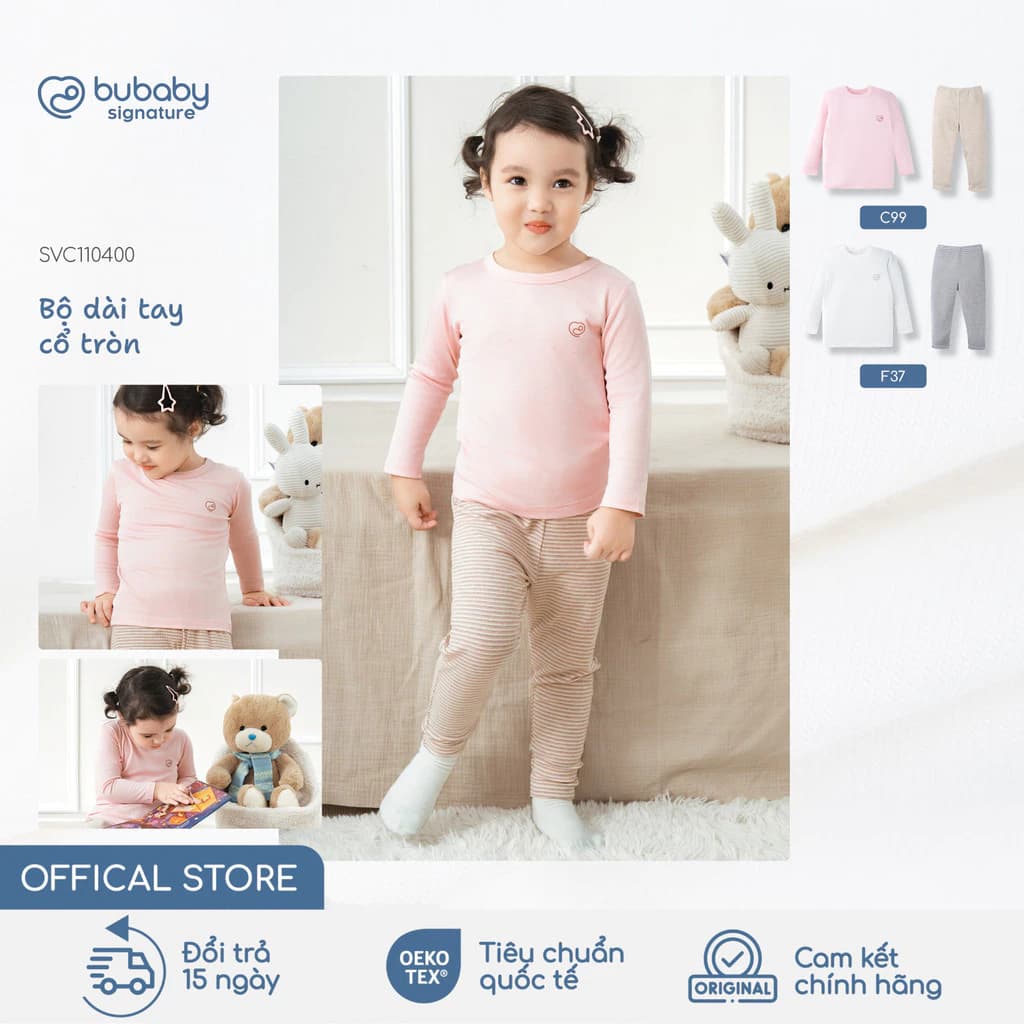 Bộ quần áo dài tay basic BU Baby, bộ dài tay thu đông mềm mịn ấp áp, bộ giữ nhiệt cho bé | SVC110400