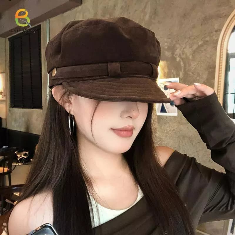 [Baby-t] Mũ nồi da lộn cổ điển dành cho nữ Mũ Newsboy phẳng mùa thu đông Briti Sle Mũ ấm áp có thể gập lại thông thường [mới]