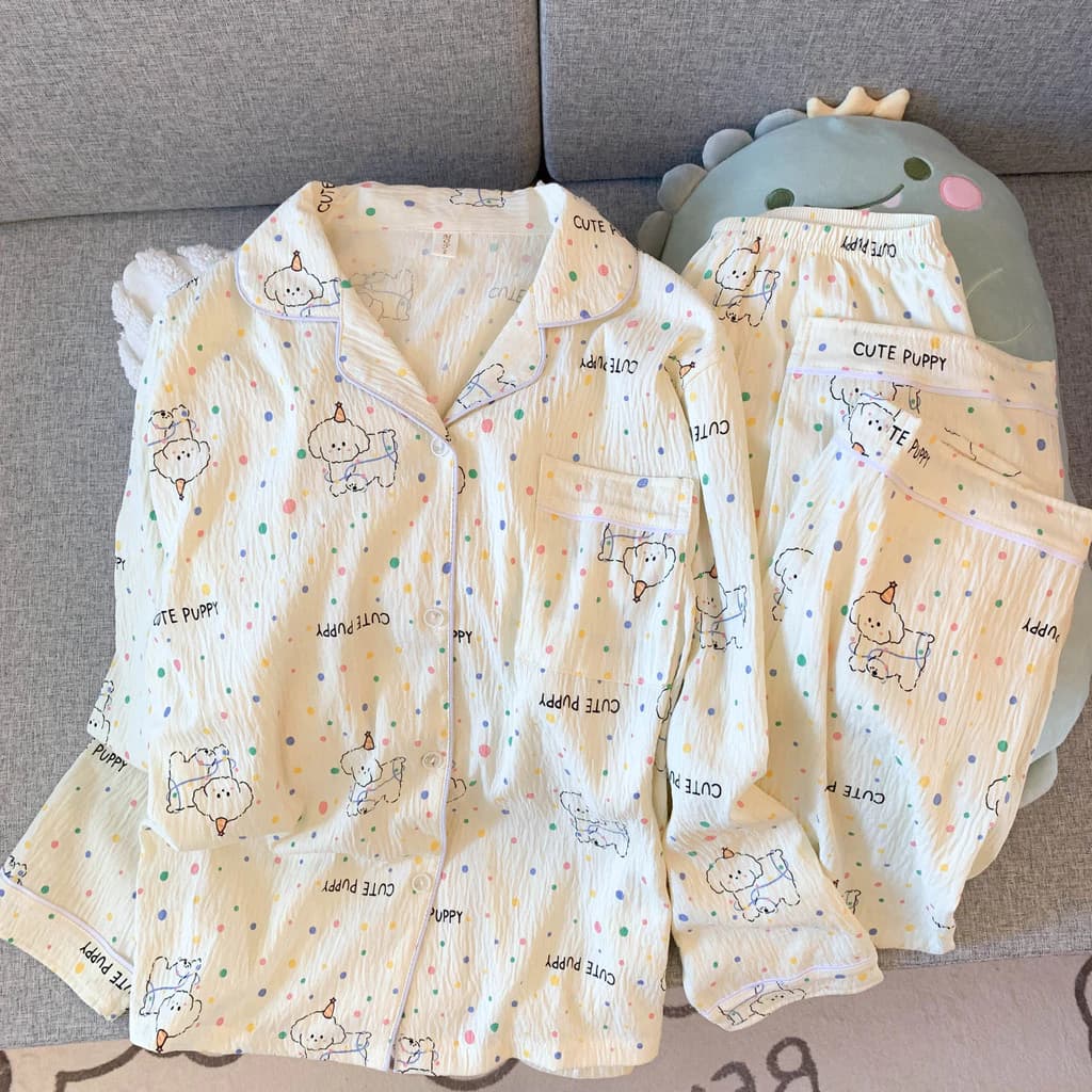 Bộ đồ ngủ Pijama Đồ ngủ nữ đồ mặc nhà hoạ tiết dễ thương Học sinh thiếu nữ bộ dài tay Kiểu Hàn 8901