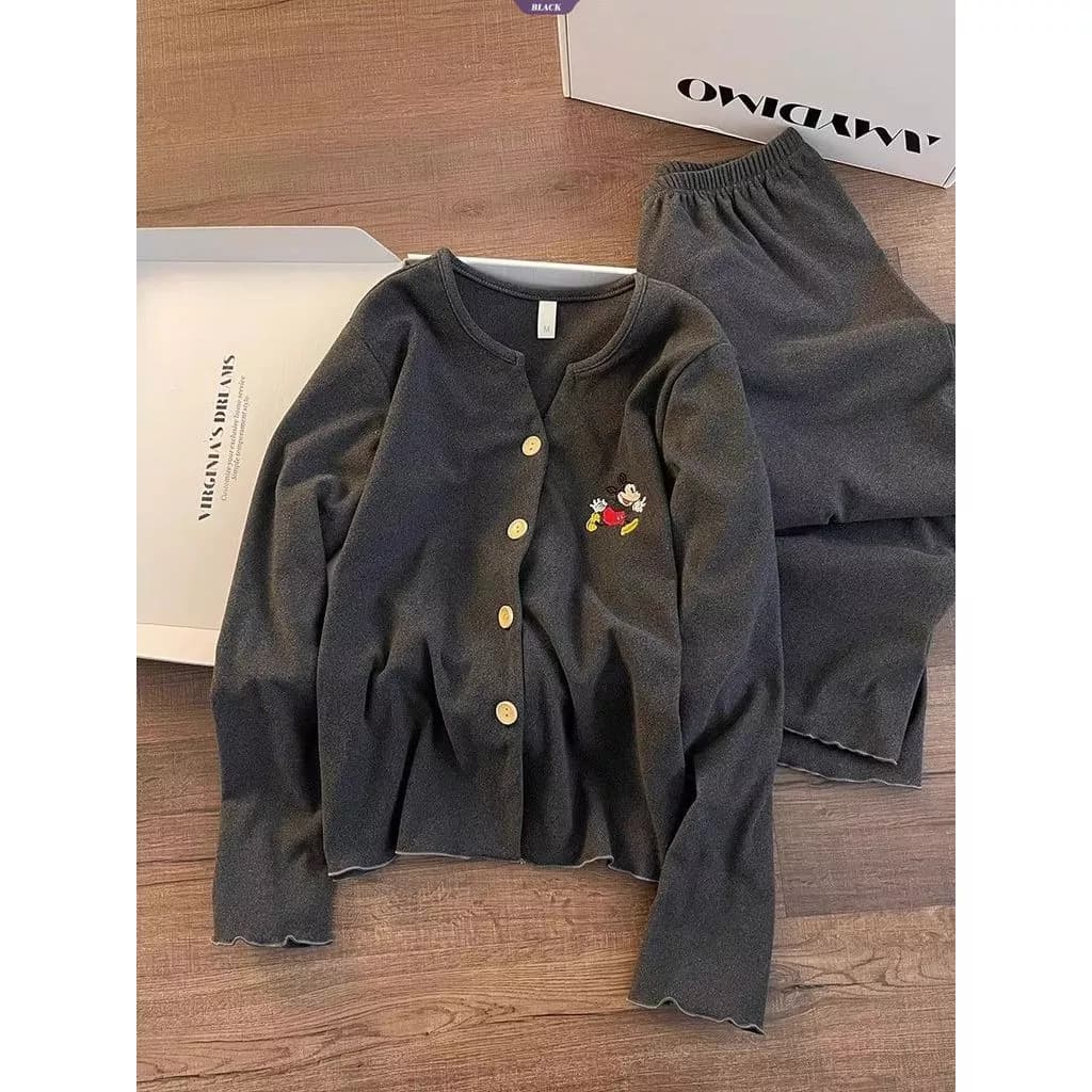 Order - Bộ Đồ Ngủ Nữ Dài Tay Mickey Phong Cách Hàn Quốc, Thiết Kế Thoải Mái Phù Hợp Mùa Thu Đông