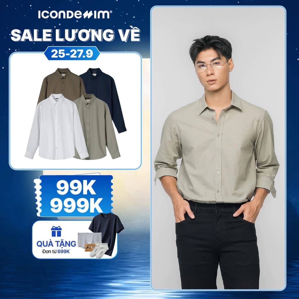 Áo Sơ Mi Linen Nam Tay Dài ICONDENIM Coastal Breeze Form Regular SMID0277