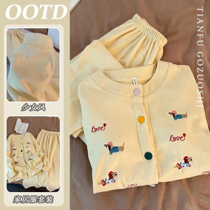Bộ đồ ngủ nữ hoạt hình dày dặn Cashmere chải hai mặt được làm bằng vải Dralon