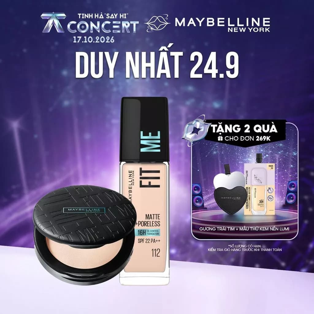 [Bộ trang điểm] Kem Nền Mịn Nhẹ Kiềm Dầu Fit Me 30ml và Phấn Phủ Kiềm Dầu Chống Nắng 16H Fit Me Maybelline New York 6g