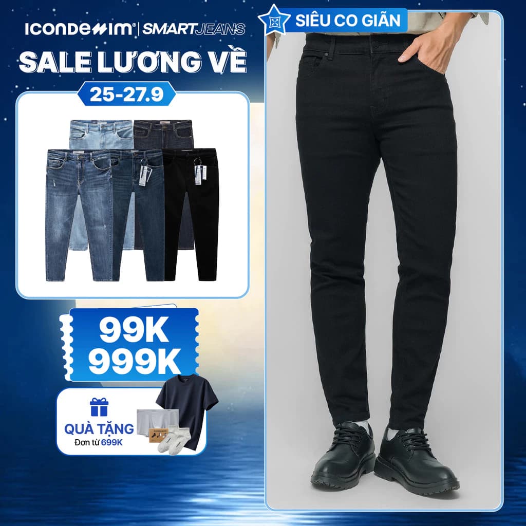 Quần jeans nam cao cấp ICONDENIM, quần bò smart fit tôn dáng , siêu co giãn 4 chiều, SMARTJEANS