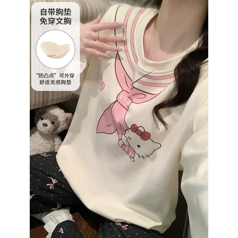 Bộ Đồ Ngủ Có Đệm Bộ Đồ Ngủ Nữ Bộ Thu Đông Tay Dài Đồ Ngủ Người Phụ Nữ Hoạt Hình Dễ Thương Mặc Ở Nhà