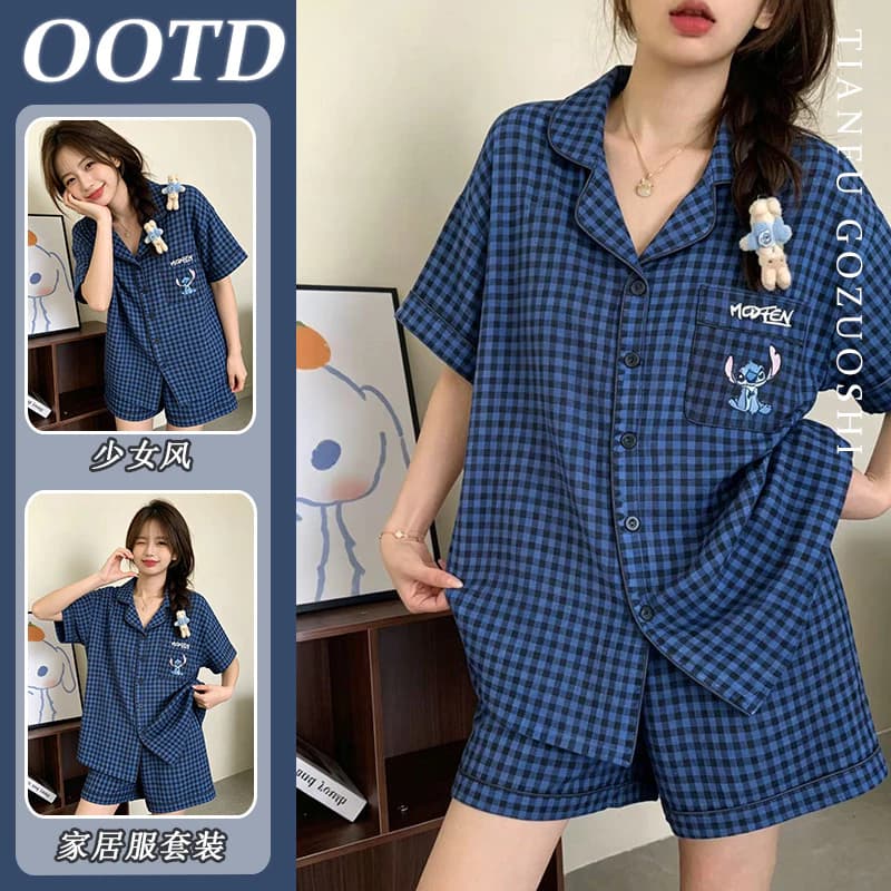 Quần áo ngủ ngắn tay lười Loose Cloud Cotton Slim Fit dành cho nữ