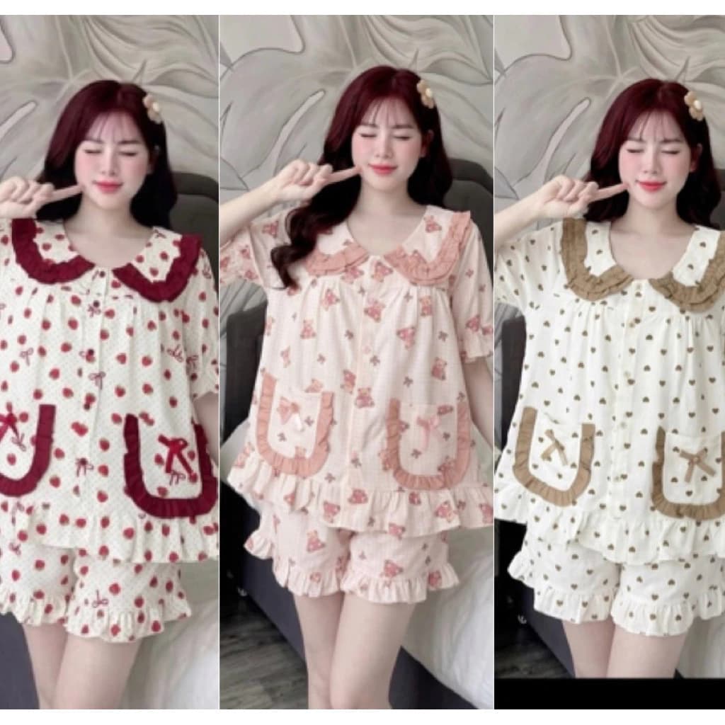 Set Bộ Nữ , Set Bộ Pijama Đũi Đùi Hoạ Tiết Xinh B95