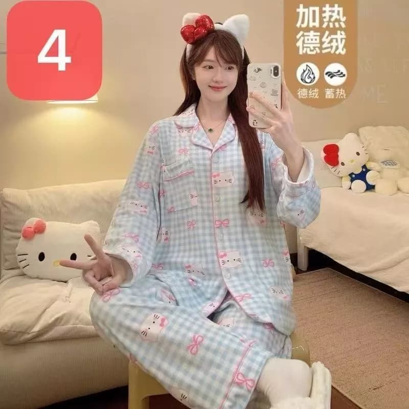 Nhung Lông Cừu Bộ Đồ Ngủ Nữ Mùa Đông Bộ Đồ Ngủ Dài Tay Đồ Ngủ Người Phụ Nữ Rời Giữ Ấm Mặc Mặc Nhà Đêm Phiên Bản Dày