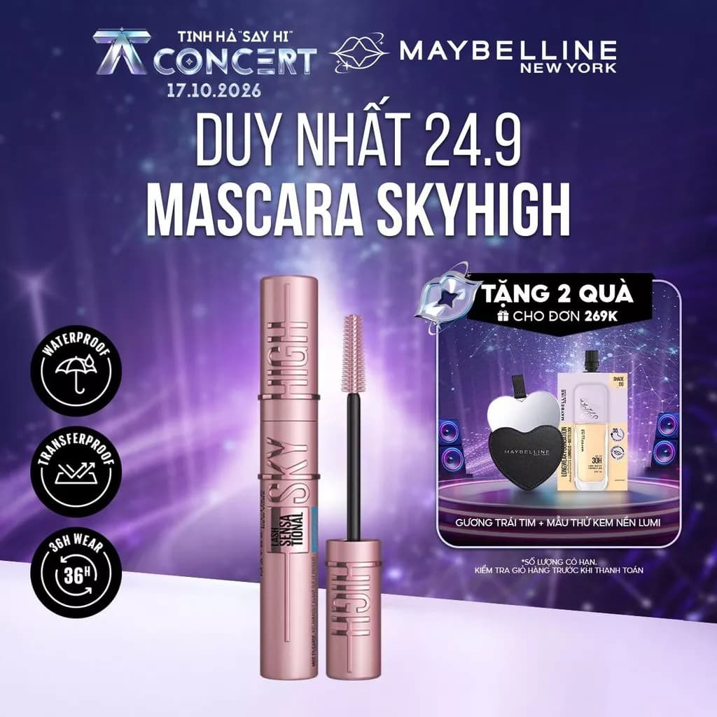 [MỚI] Mascara Sky High Chuốt Mi Tơi Dài Mi Lash Sensational Maybelline New York Waterproof 6ml