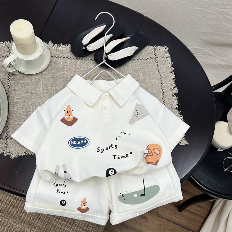 Bộ Đồ Cho Bé Mùa Hè Phong Cách Mới Bé Trai Phiên Bản Hàn Quốc Áo Sơ Mi polo Tay Ngắn Trẻ Em Bộ Đồ Hai Mảnh