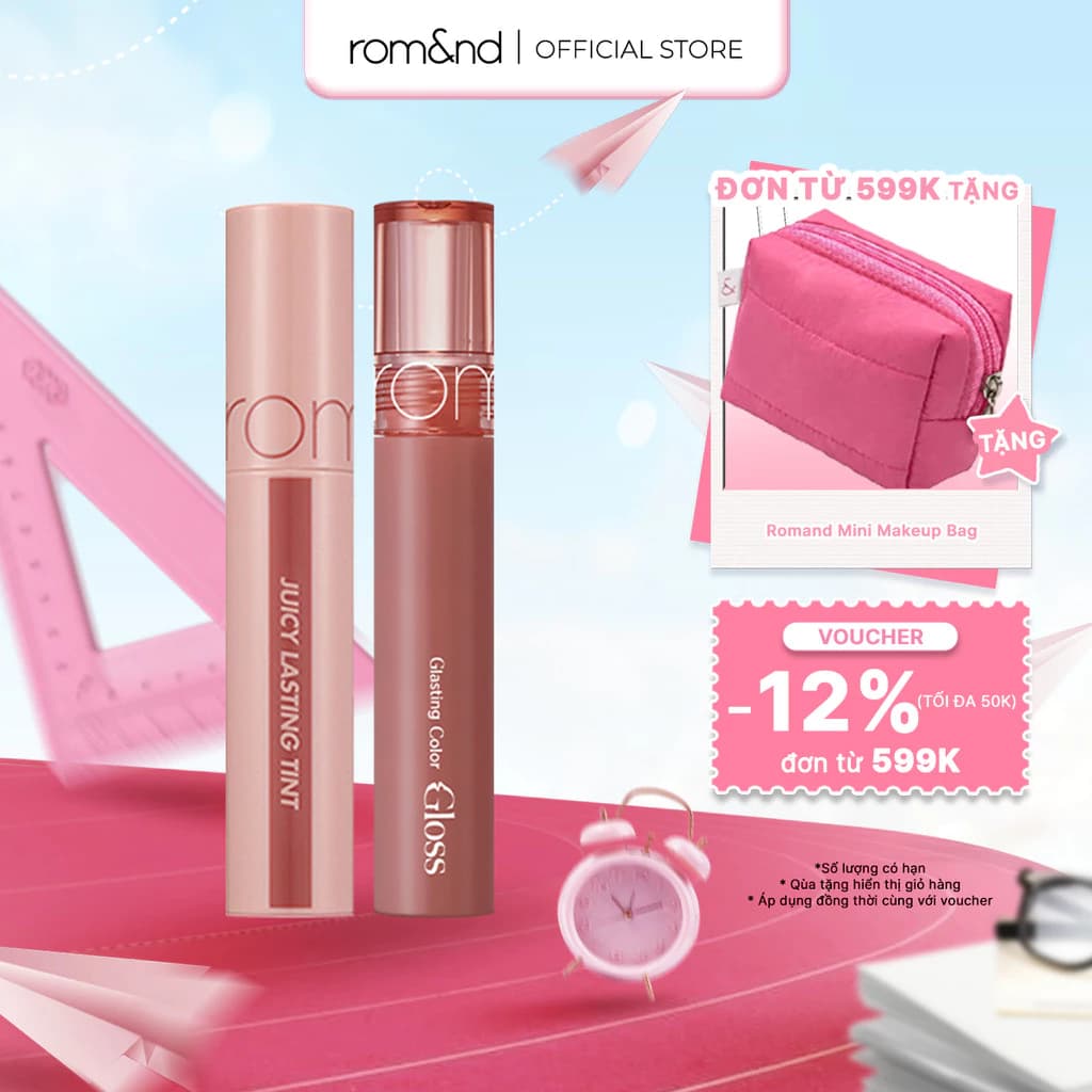 Combo 2 Son Romand Juicy Lasting Tint 5.5g + Romand Glasting Color Gloss 4g