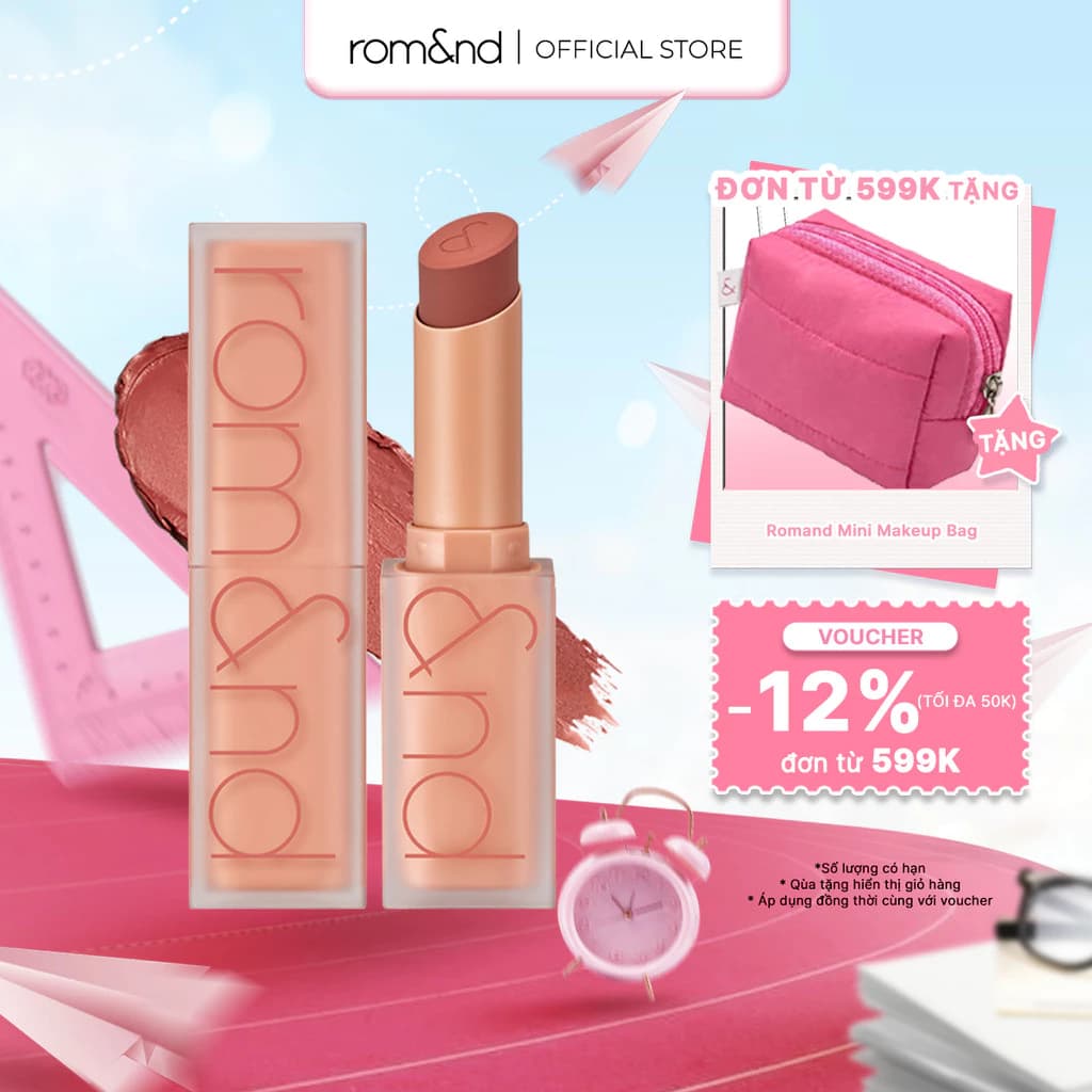 [Rom&nd x SVIP] Son thỏi lì, lên màu siêu xinh Hàn Quốc Romand Zero Matte Lipstick 3g