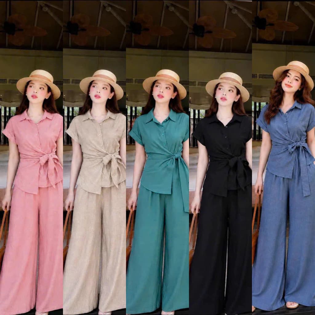 Set Bộ Quần Suông Áo Sơ Mi Thắt Nơ Eo Bigsize M-2XL Form Rộng Che Khuyết Điểm LANO STORE
