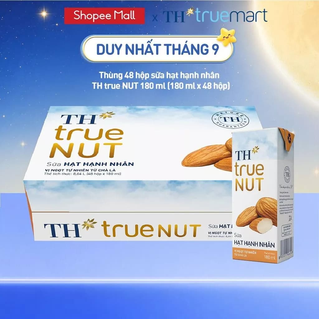 Thùng 48 hộp sữa hạt hạnh nhân TH true NUT 180 ml (48 Hộp)