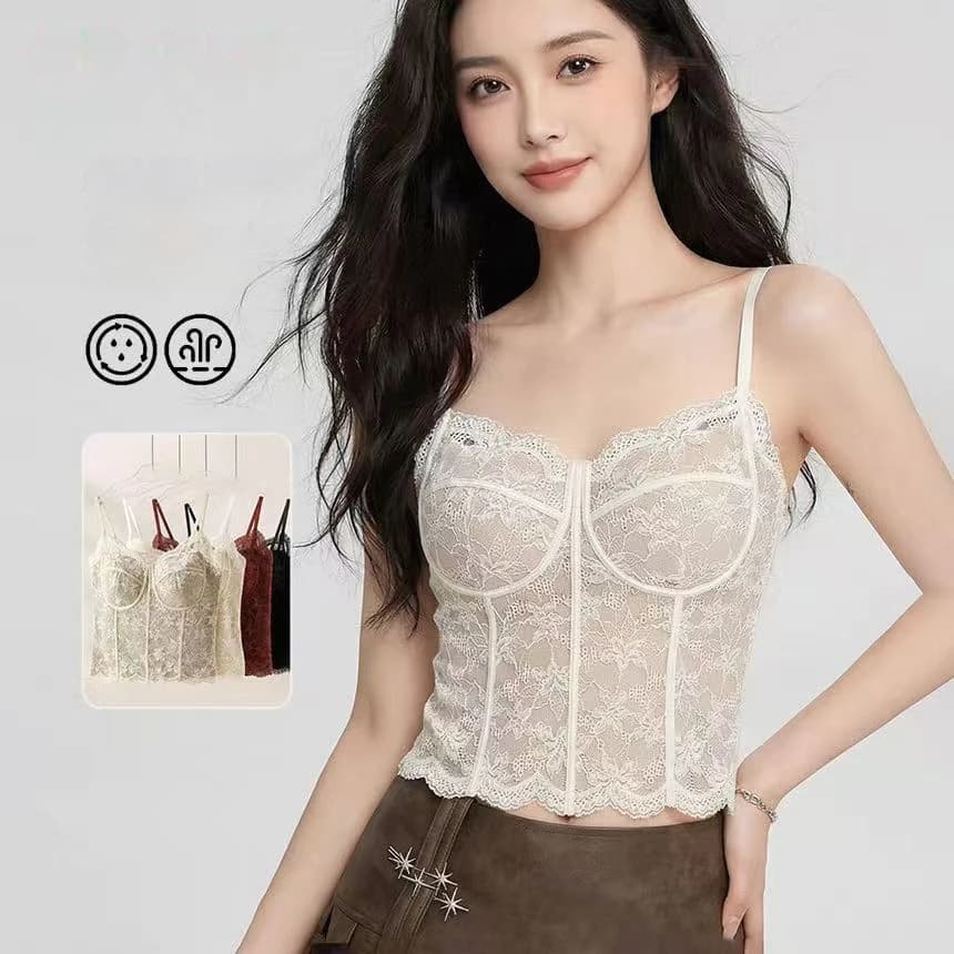 Nội y ren quai mảnh hở lưng, áo ba lỗ có đệm ngực, áo ôm gợi cảm ngọt ngào, corset Pháp xương cá mặc ngoài phối vest