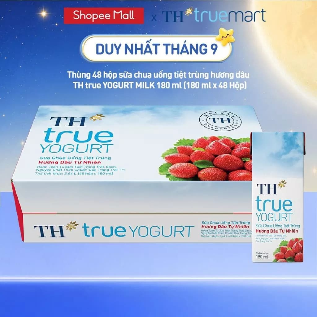 Thùng Sữa Chua Uống Tiệt Trùng Hương Dâu TH True Yogurt milk 180ml (48 Hộp)