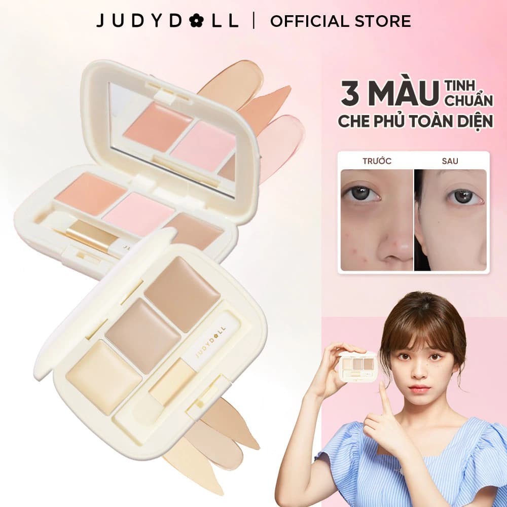 Kem Che Khuyết Điểm 3 Ô JUDYDOLL Concealer Palette Che phủ tốt Triệt Sắc Che quầng thâm Không mốc nền Lâu trôi 8.5g